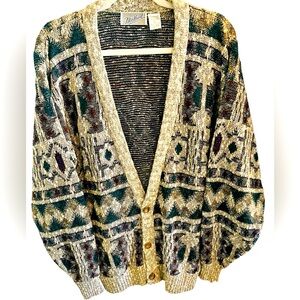 VTG Method Grandpa Style Abstract Patterned Cardigan L